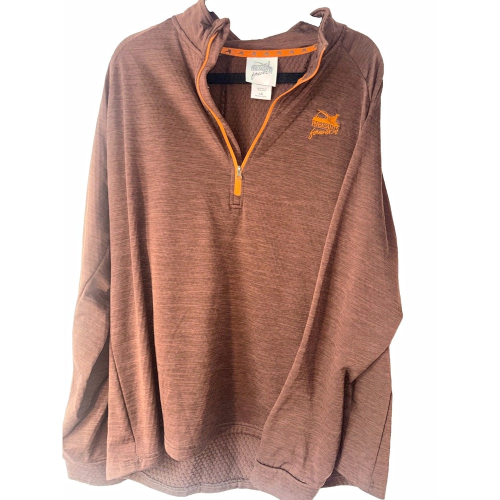 Pheasants Forever Men's L 1/4 Zip Pullover Sweatshirt Mock Neck Brown